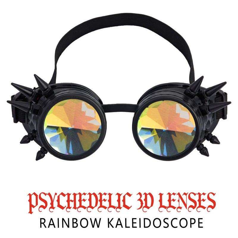 Lelinta Kaleidoscope Rave Goggles Steampunk Goggles Glasses Halloween Costume Accessories for Men Women Cosplay Party - Image 2